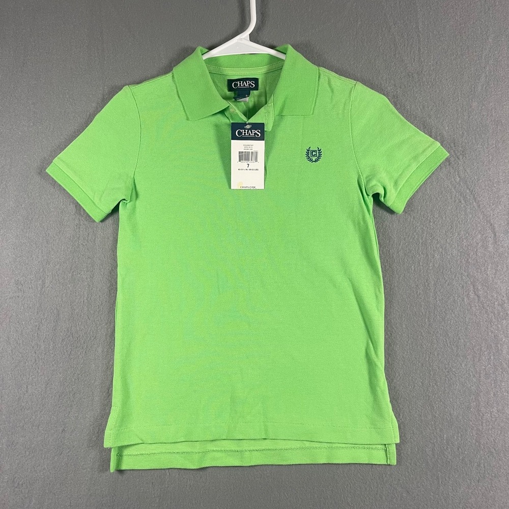 Chaps Boys Size 7 Polo Shirt NWT Aruba Lime Green Cotton Embroidered Logo